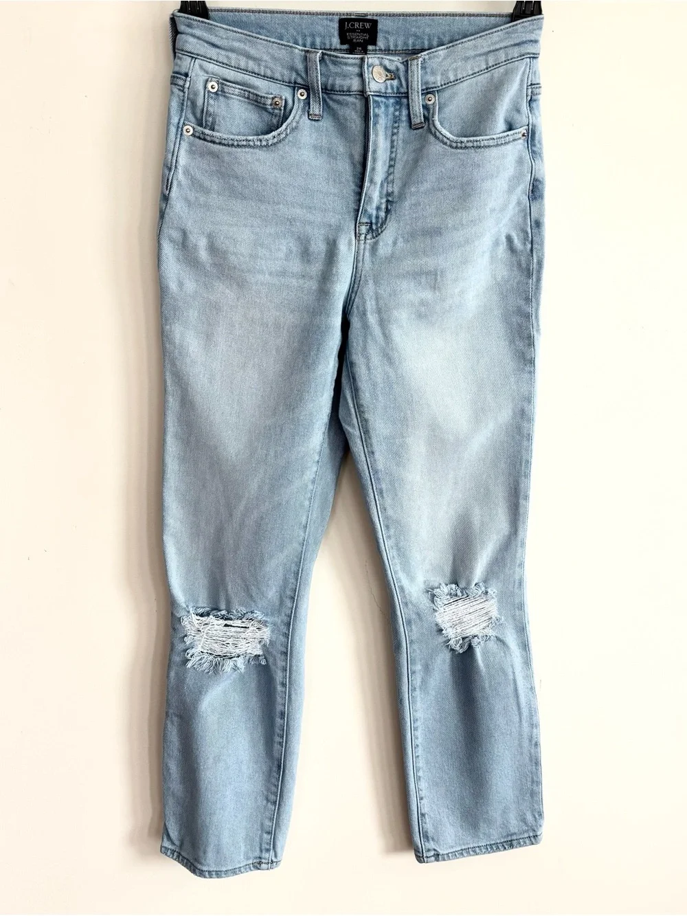 J Crew Factory Distressed Essential Straight Jeans in Palm Blue Wash Women’s 26
